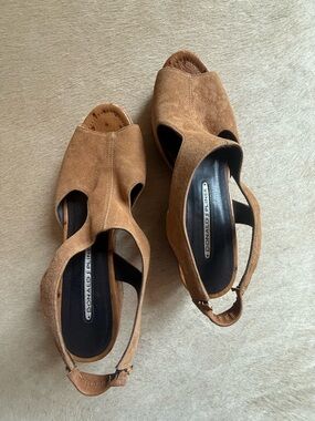 Donald J. Pliner Cognac Suede Peep-Toe Slingback Sandals